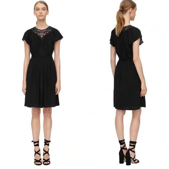 Rebecca Taylor SHORT SLEEVE CREPE AND LACE DRESS SIZE 8 - Picture 1 of 8